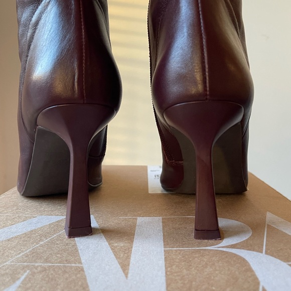 ZARA BURGUNDY LEATHER ANKLE BOOTS - Picture 7 of 9